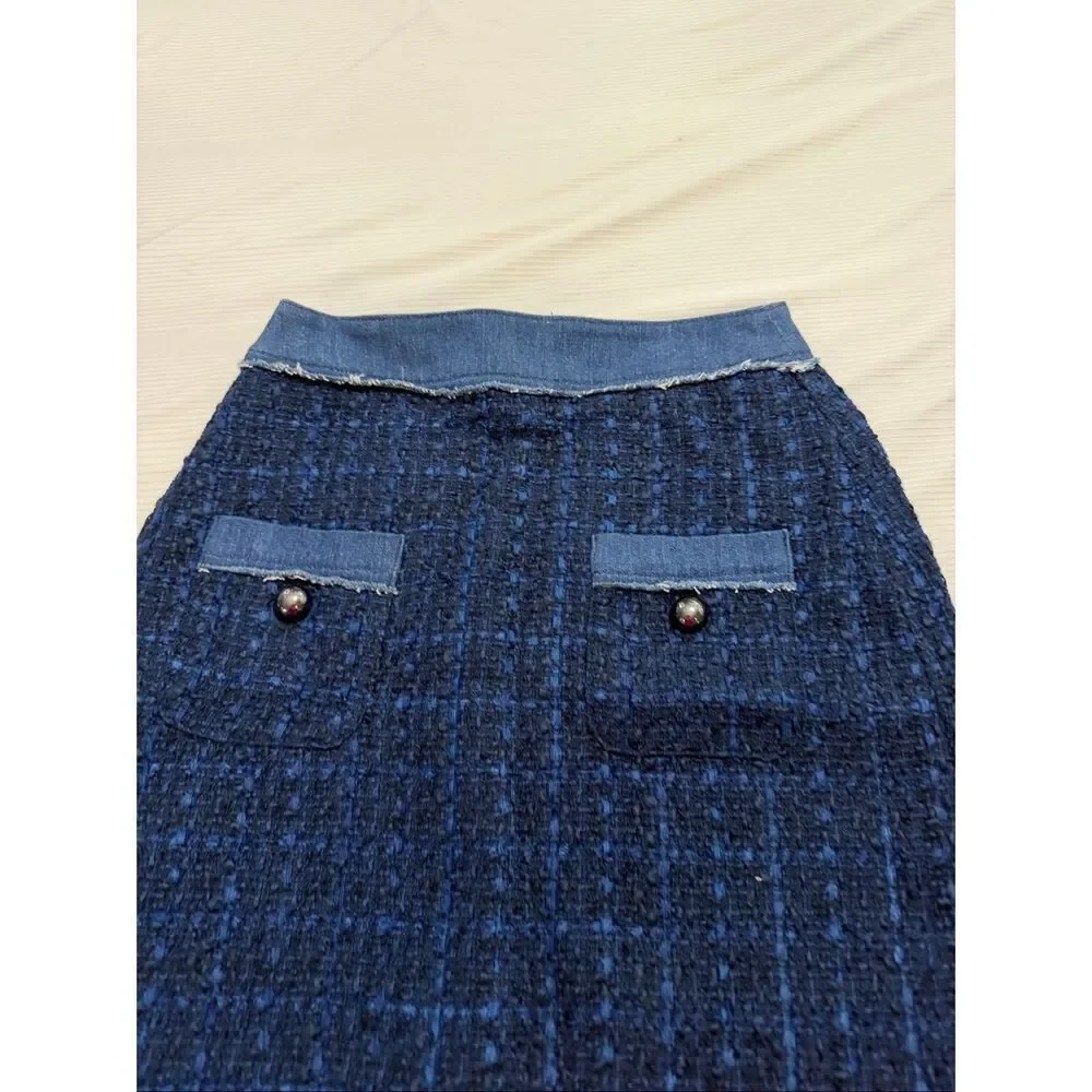 Kate Spade Blue Denim Tweed Mini Skirt Size 0 New